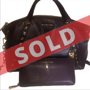 (Michael Kors) Sadie Large Top-Zip Satchel Purse Leather & Matching Wallet